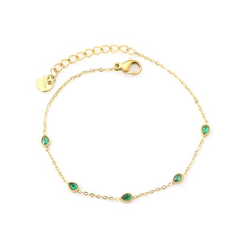 Stainless Steel Jewelry Bracelet 304 Stainless Steel with Cubic Zirconia gold color plated fashion jewelry & for woman Sold By PC