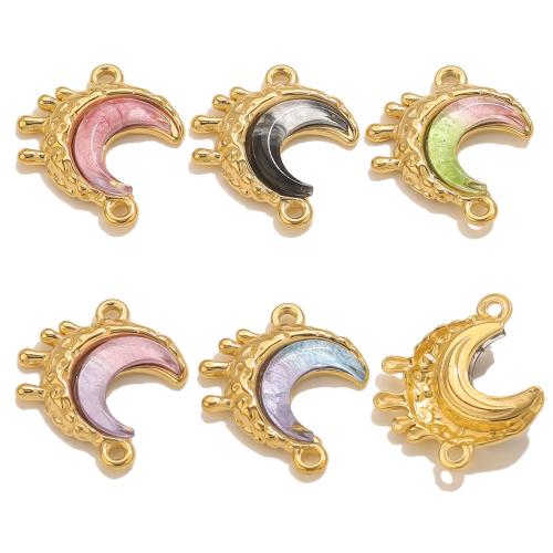 Resin Pendant 304 Stainless Steel with Resin Moon gold color plated DIY & double-hole Sold By Bag
