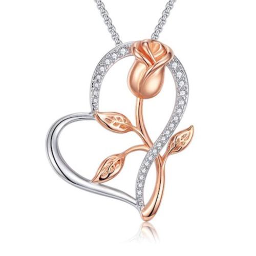 Cubic Zircon Micro Pave Brass Necklace plated & micro pave cubic zirconia & for woman & two tone & hollow Sold By Bag