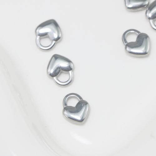 Rustfrit stål Heart Vedhæng, 304 rustfrit stål, sølvfarvet forgyldt, du kan DIY, sølv, 3mm, Solgt af PC