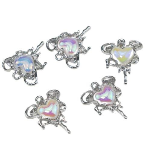 Zinc Alloy Heart Pendants with Acrylic silver color plated DIY silver color 6.50mm Sold By PC