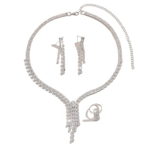 Brass κοσμήματα Set, Ορείχαλκος, χρώμα επάργυρα, 4 τεμάχια & κοσμήματα μόδας & μικρο ανοίξει κυβικά ζιρκονία, ασήμι, νικέλιο, μόλυβδο και κάδμιο ελεύθεροι, Sold Με Ορισμός