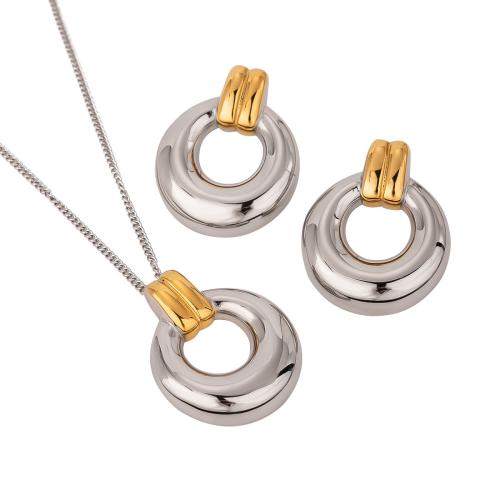 Fashion Stainless Steel Jewelry Sets 304 Stainless Steel Round plated & for woman & two tone & hollow Sold By PC
