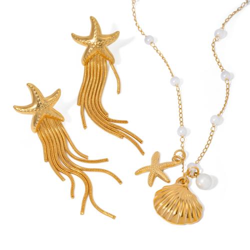 Roestvrij staal sieraden sets, 304 roestvrij staal, met Plastic Pearl, 18K verguld, mode sieraden & verschillende stijlen voor de keuze & voor vrouw, Verkocht door PC
