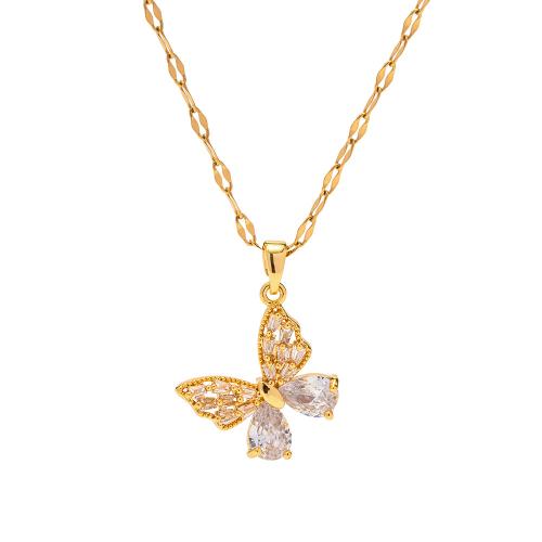 Stainless Steel Jewelry Necklace 304 Stainless Steel 18K gold plated fashion jewelry & micro pave cubic zirconia & for woman Sold By PC