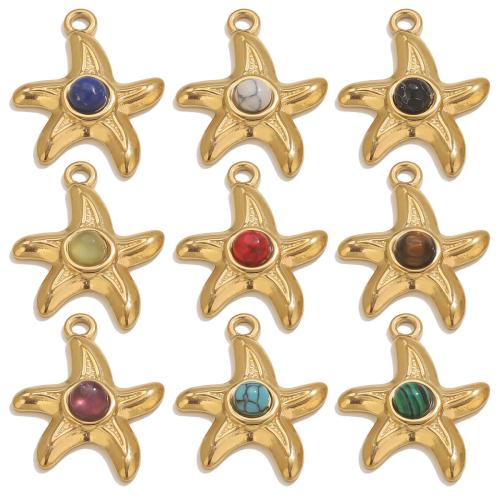 Colgantes de Gemas, acero inoxidable 304, con Piedra natural, Estrella de Mar, chapado en color dorado, Bricolaje & diferentes materiales para la opción, Vendido por UD