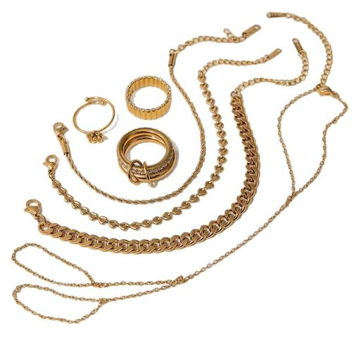 Cubic Zirconia rozsdamentes acél ékszer készletek, 304 rozsdamentes acél, -val Cubic cirkónium, 18K aranyozott, divat ékszerek & különböző stílusokat a választás & a nő, Által értékesített PC