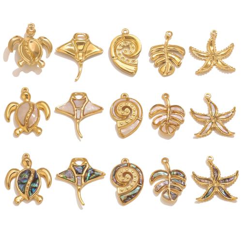 Colgantes de Nácar, acero inoxidable 304, con Nácar del Mar, chapado en color dorado, Bricolaje & diferentes estilos para la opción, 2PCs/Bolsa, Vendido por Bolsa