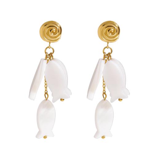 Shell Earrings 304 Stainless Steel with Shell plated fashion jewelry & for woman golden Sold By Pair