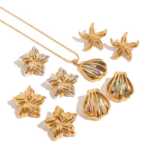 Fashion Stainless Steel Jewelry Sets 304 Stainless Steel with Abalone Shell plated fashion jewelry & for woman golden Sold By PC