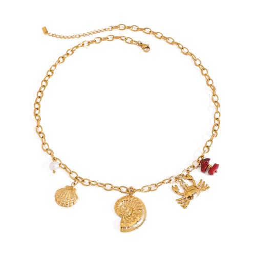 Stainless Steel Jewelry Necklace 304 Stainless Steel with Plastic Pearl plated fashion jewelry & for woman golden Sold By PC