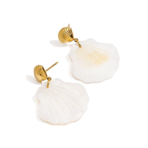 Shell Earrings 304 Stainless Steel with Natural Seashell plated fashion jewelry & for woman golden Sold By Pair