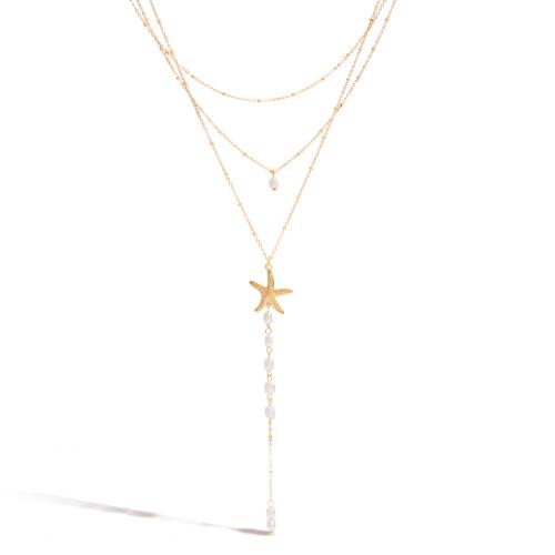 Multi Layer Necklace 304 Stainless Steel with Plastic Pearl plated three layers & fashion jewelry & for woman golden Sold By PC