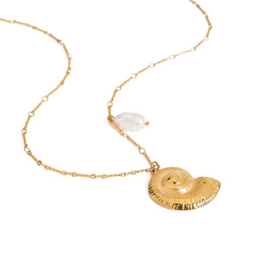 Nerezová ocel šperky náhrdelník, 304 Stainless Steel, s Plastové Pearl, 18K pozlacené, módní šperky & pro ženy, Prodáno By PC