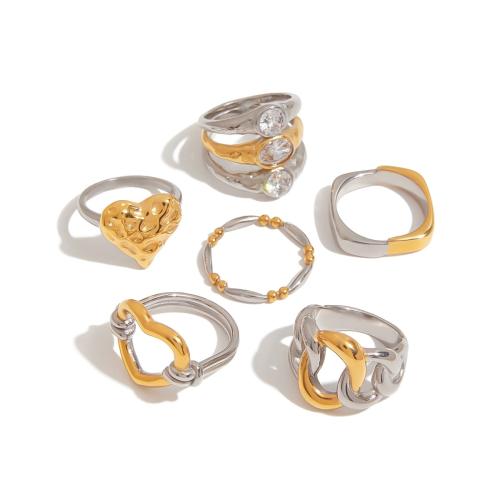 Rozsdamentes acél Finger Ring, 304 rozsdamentes acél, galvanizált, különböző stílusokat a választás & a nő & kétszínű, Által értékesített PC