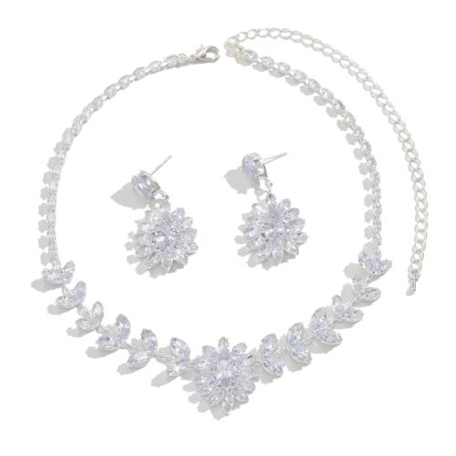 Zestawy biżuterii Rhinestone, Mosiądz, ze Szkło, Platerowane w kolorze srebra, 2 sztuki & biżuteria moda & z kamieniem, srebro, bez zawartości niklu, ołowiu i kadmu, sprzedane przez Ustaw