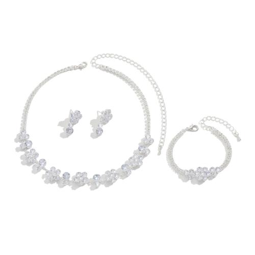 Vještački dijamant nakita skupova, Mesing, s Staklo, srebrne boje pozlaćen, tri komada & modni nakit & s Rhinestone, srebro, nikal, olovo i kadmij besplatno, Prodano By Set