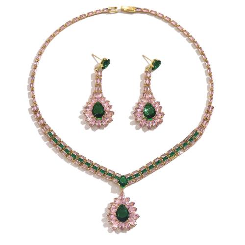 Zestawy biżuterii Rhinestone, Mosiądz, ze Szkło, Powlekane, 2 sztuki & biżuteria moda & z kamieniem, mieszane kolory, bez zawartości niklu, ołowiu i kadmu, sprzedane przez Ustaw