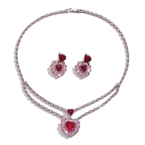 Cubic Zirkonia Micro Pave Brass Korut setit, Messinki, päällystetty, 2 kpl & muoti korut & kuutiometriä zirkonia, sekavärit, nikkeli, lyijy ja kadmium vapaa, Myymät set