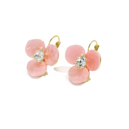 Rhinestone Earring Brass petals plated fashion jewelry & with rhinestone pink nickel lead & cadmium free Sold By Pair