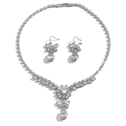 Gioielli Brass Set, ottone, with vetro, Petali, placcato color argento, 2 pezzi & gioielli di moda & con strass, argento, assenza di nichel,piombo&cadmio, Venduto da coppia