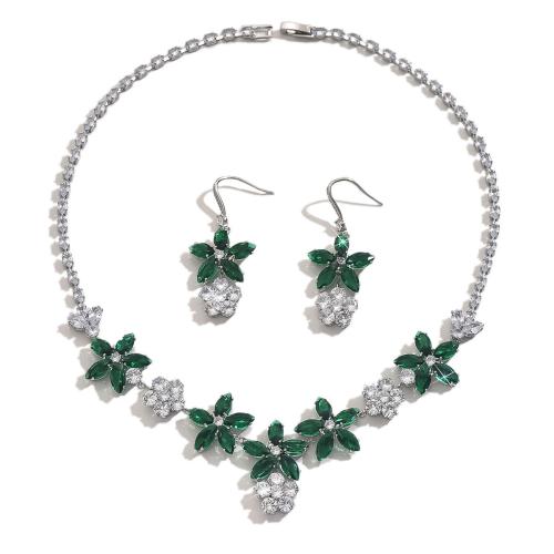 Zestawy biżuterii Rhinestone, Mosiądz, Powlekane, 2 sztuki & biżuteria moda & z kamieniem, zielony, bez zawartości niklu, ołowiu i kadmu, sprzedane przez Ustaw