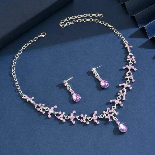 Conjuntos de joyería Rhinestone, aleación de zinc, con Vidrio, chapado, 2 piezas & con diamantes de imitación, más colores para la opción, Vendido por Set