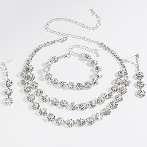 Conjuntos de joyería Rhinestone, aleación de zinc, con Vidrio, chapado, tres piezas & con diamantes de imitación, más colores para la opción, Vendido por Set