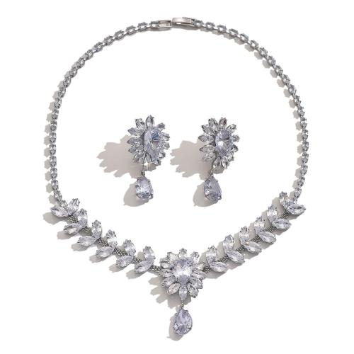 Zircônia cúbica Micro Pave moda jóias de latão, cobre, banhado, 2 peças & joias de moda & micro pavimento em zircônia cúbica, branco, níquel, chumbo e cádmio livre, vendido por Defina
