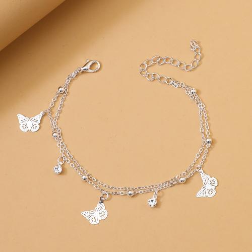 Pulseras para el Tobillo en Aleación de Zinc, Mariposa, chapado en color de plata, Joyería, plateado, Vendido por UD