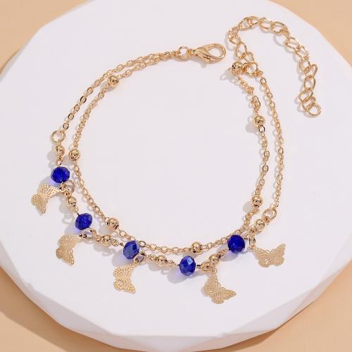 Pulseras para el Tobillo en Aleación de Zinc, Mariposa, chapado en color de plata, Joyería, azul, Vendido por UD