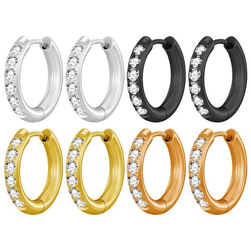 Huggie Hoop Øreringe, 304 rustfrit stål, forgyldt, forskellig størrelse for valg & Micro Pave cubic zirconia & for kvinde, flere farver til valg, Solgt af PC