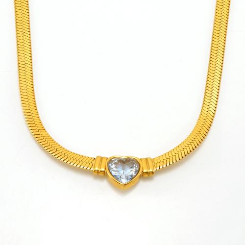 Rustfrit stål smykker halskæde, 304 rustfrit stål, med Cubic Zirconia, med 5cm extender kæde, 18K forgyldt, mode smykker & for kvinde, Længde 45 cm, Solgt af PC