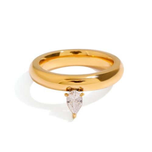 Anello in acciaio inox zirconi, 304 acciaio inox, with cubico zircone, placcato, gioielli di moda & per la donna, dorato, Venduto da PC