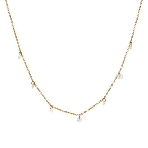 Rustfrit stål smykker halskæde, 304 rustfrit stål, med Cubic Zirconia, med 5cm extender kæde, 18K forgyldt, mode smykker & for kvinde, Solgt af PC