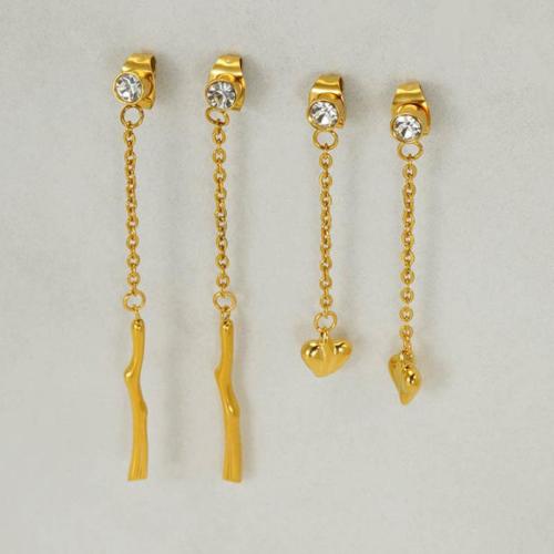 Stainless Steel Drop Earring 304 Stainless Steel plated & for woman & with rhinestone Sold By Pair
