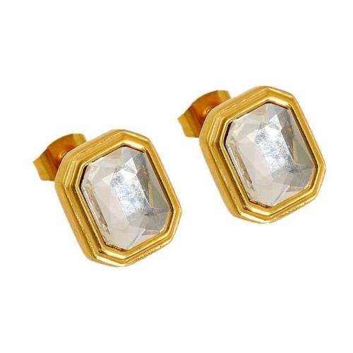 Orecchini in acciaio inossidabile, 304 acciaio inox, with cubico zircone, Placcato oro 18K, gioielli di moda & per la donna, Venduto da coppia