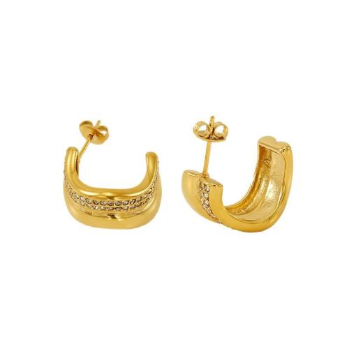 Roestvrij staal Stud Earrings, 304 roestvrij staal, 18K verguld, mode sieraden & voor vrouw & met strass, Verkocht door pair