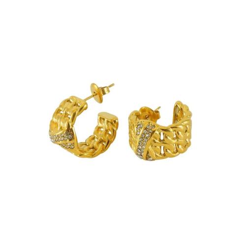 Stainless Steel Stud fülbevaló, 304 rozsdamentes acél, 18K aranyozott, divat ékszerek & a nő & strasszos, Által értékesített pár