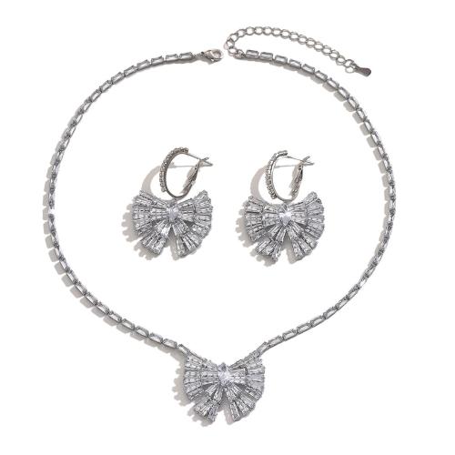 Strass-Schmuck-Sets, Messing, mit Glas, silberfarben plattiert, drei Stücke & Modeschmuck & mit Strass, Silberfarbe, frei von Nickel, Blei & Kadmium, verkauft von setzen