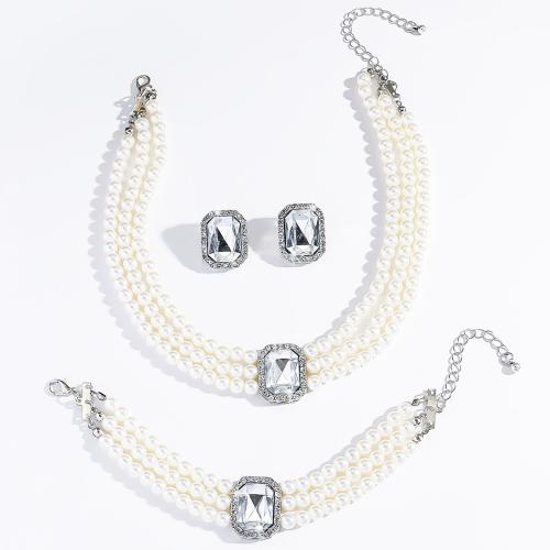 Strass Jewelry Sets, ABS plast pärla, med Glas, plated, tre stycken & mode smycken & med strass, fler färger för val, Säljs av Ställ