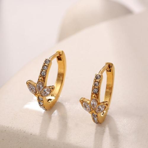 Boucle d'oreille Acier Titane, Placage de couleur d'or, bijoux de mode & avec strass, doré, Vendu par paire