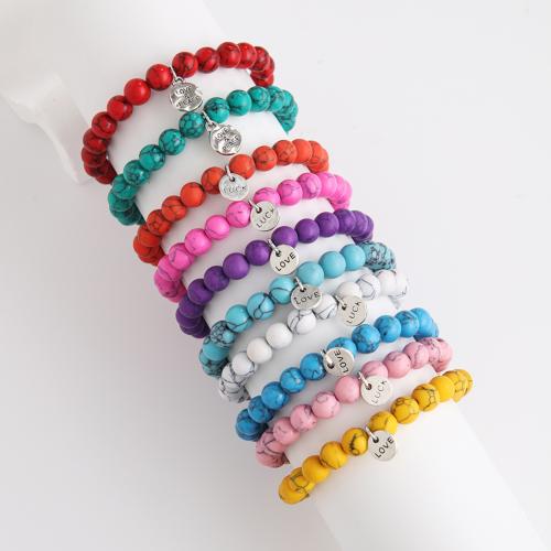 Turquoise sintéiseach Bracelet, le Sinc Alloy, lámhdhéanta, stíl tíre & unisex & inchoigeartaithe, Dath Randamach, Trastomhas Istigh:Thart 50mm, Díolta De réir PC
