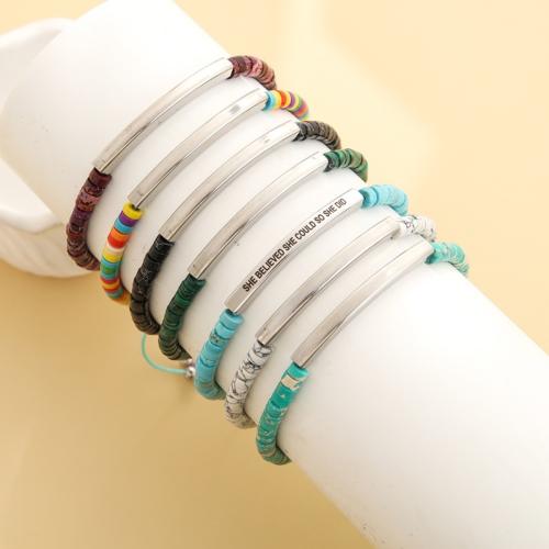 Edelsteen Armband, met Textiel binnenwerk Cord & Zinc Alloy, handgemaakt, uniseks & verstelbaar, Willekeurige kleur, Lengte Ca 6-10.2 inch, Verkocht door PC