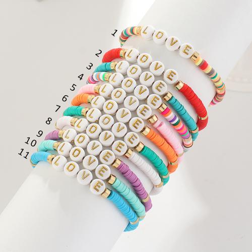 Polymer Clay Bracelet with Zinc Alloy & Acrylic handmade Unisex & with letter pattern Random Color Length Approx 7 Inch Sold By PC