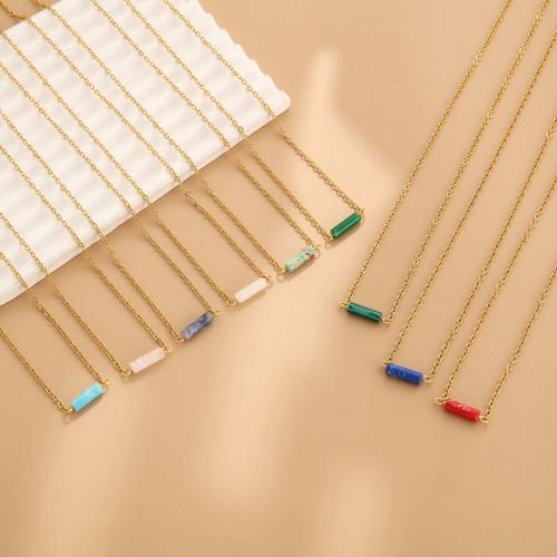304 acciaio inox collana, with Pietra naturale, with 2inch extender chain, Colonna, placcato color oro, inviato casualmente & per la donna, Lunghezza Appross. 18.1 pollice, Venduto da PC
