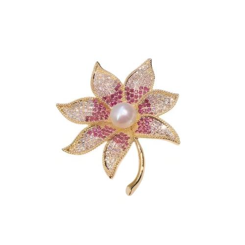 Zinc Alloy Broche, met Plastic Pearl, Maple Leaf, gold plated, voor vrouw & met strass, 40x50mm, Verkocht door PC