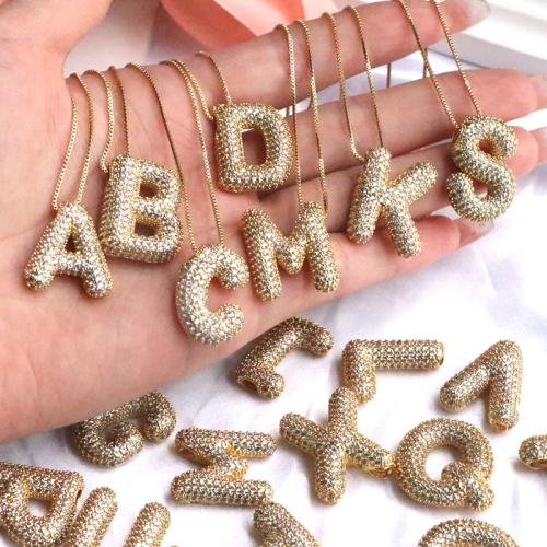 Brass Necklace Alphabet Letter gold color plated Unisex & micro pave cubic zirconia Length Approx 17.7 Inch Sold By PC