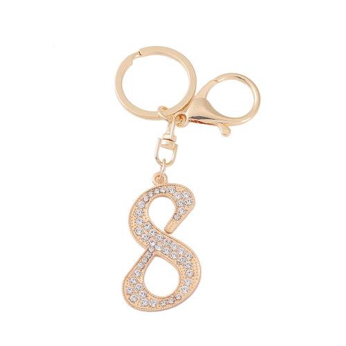 Key Chain, Zinc Alloy, Nummer, guldfarve belagt, Unisex & forskellige stilarter for valg & med rhinestone, 110mm, Solgt af PC