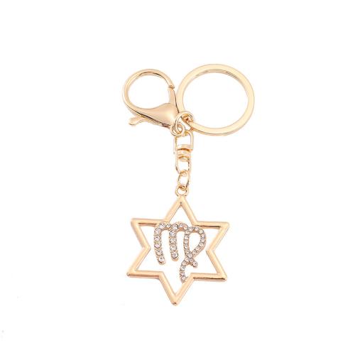 Key Chain, Zinc Alloy, 12 Tegn på stjernetegn, guldfarve belagt, Unisex & forskellige stilarter for valg & med rhinestone, 110x40mm, Solgt af PC